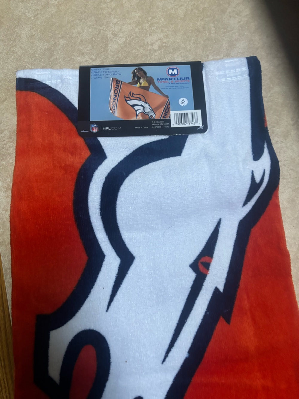 NFL Denver Broncos Orange White and Navy Team Logo Beach Towel